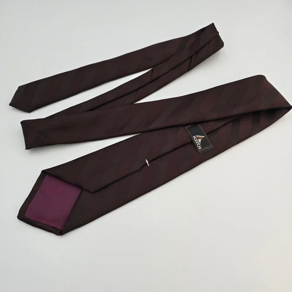 Men's Ketzch Dark Brown Striped Silk Blend Dress Tie Necktie Formal Business Vtg - Picture 3 of 4
